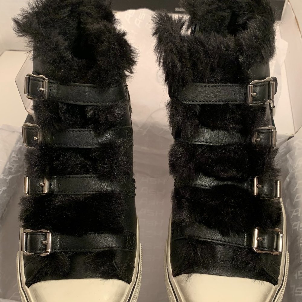 ASH Women's AS-Valko Faux Fur Hi-Top Sneaker, Black/Black, EU 40 / US10